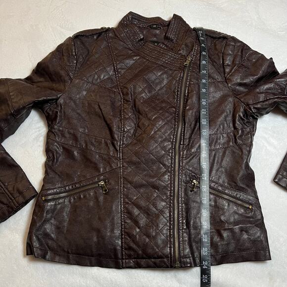 GUESS Faux Leather Moto Jacket Size Large Classic Casual Minimalist Rocker Y2K - Picture 8 of 8